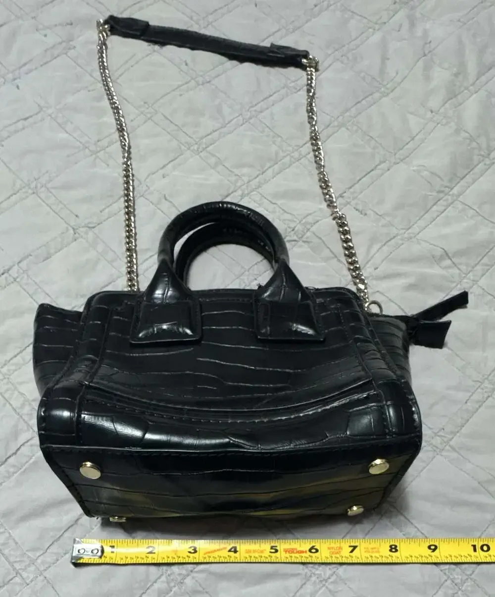 Zara Black Faux Crocodile Skin Mini Crossbody Bag with Chain Strap